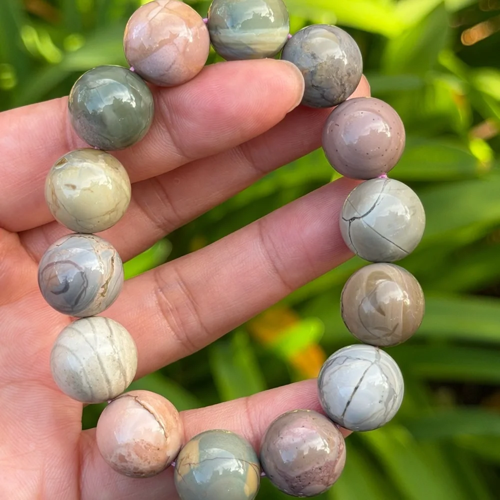 15mm‎ stretchable chunky multicolor Alashan agate bracelet 0837